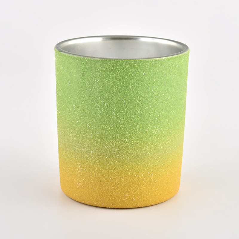 newly design 10oz green and yellow gradual glass candle jars frosted glass candle vessels