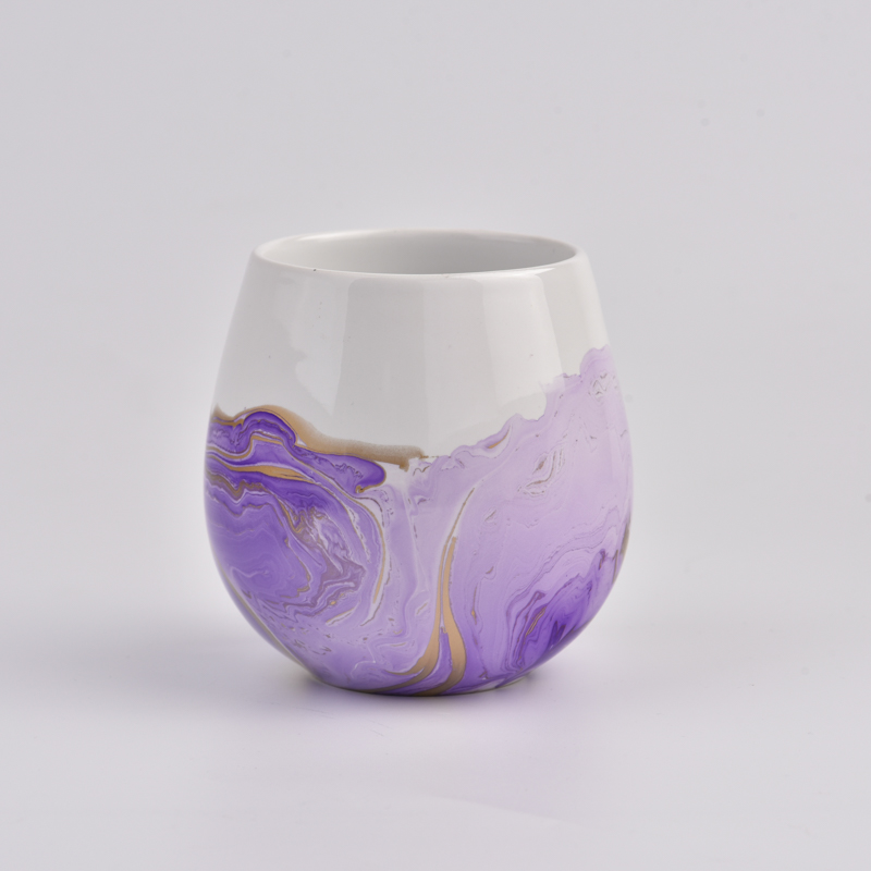 contenedor de vela de cerámica de pintura de mano de lujo