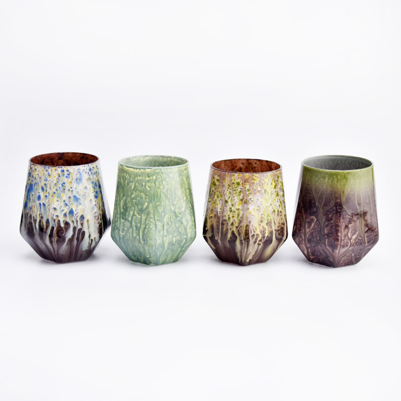 Déco effet rock personnalisée sur le pot de bougie en verre irrégulier de 300 ml pour la vente en gros