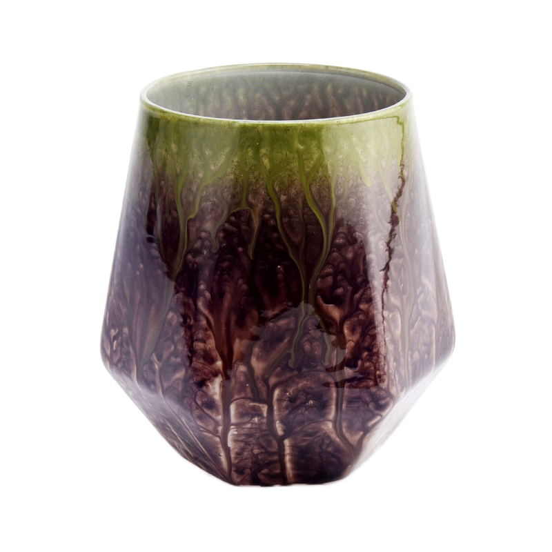 Déco à effet de couleur dégradé de roche nouvellement conçue sur le pot de bougie en verre irrégulier de 300 ml pour la vente en gros