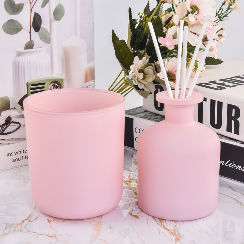 Populaire kandelaar van mat roze glas van 500 ml voor de groothandel