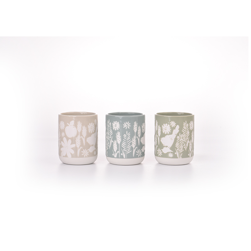Patrón personalizado al por mayor en 10 oz 12 oz el tarro de vela de cerámica azul para decoración del hogar