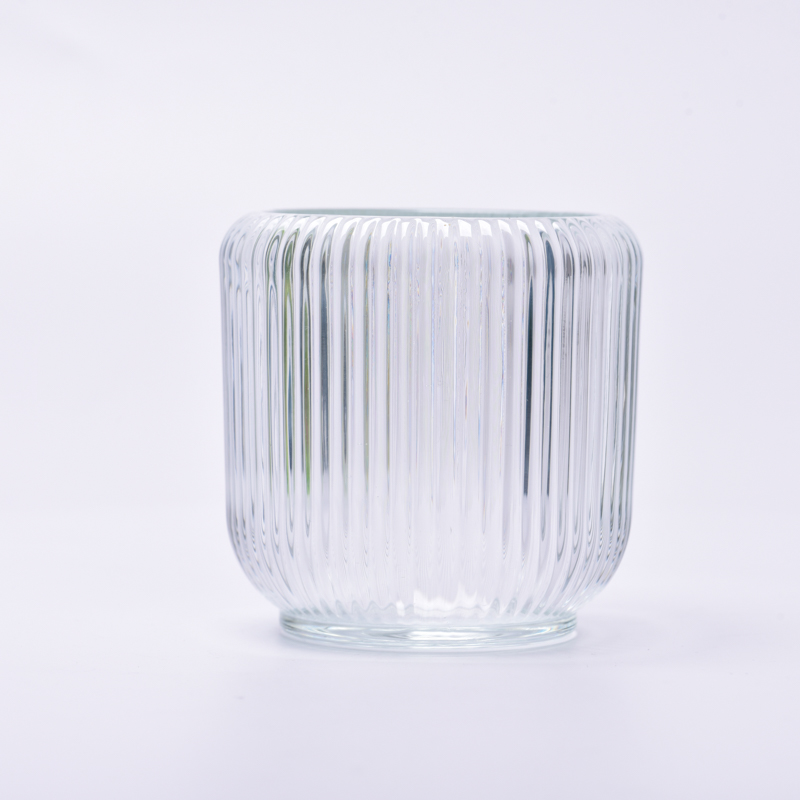 bagong strip pattern glass candle jar na may iba't ibang kulay