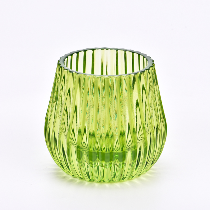 frascos de vela de vidro de fundo grosso com design de padrão de tira