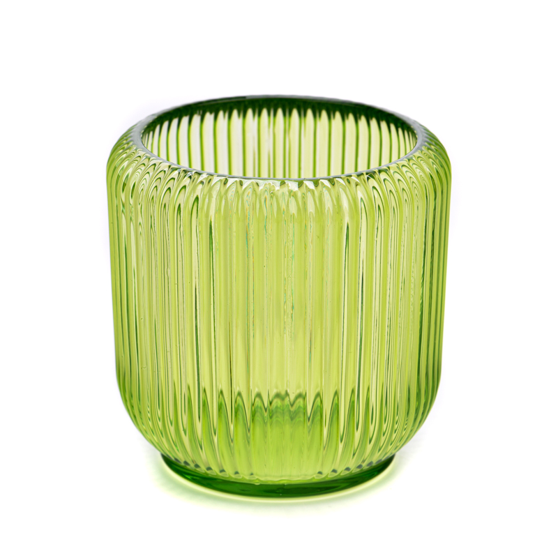 contenedor de vela de vidrio de rayas de color transparente de 6 oz