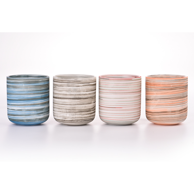 Popular colorful annular line deco on the popular shape ceramic candle jar for home deco