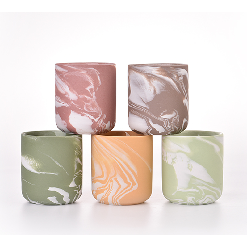 Tarro de vela de cerámica de mármol recién personalizado para decoración del hogar