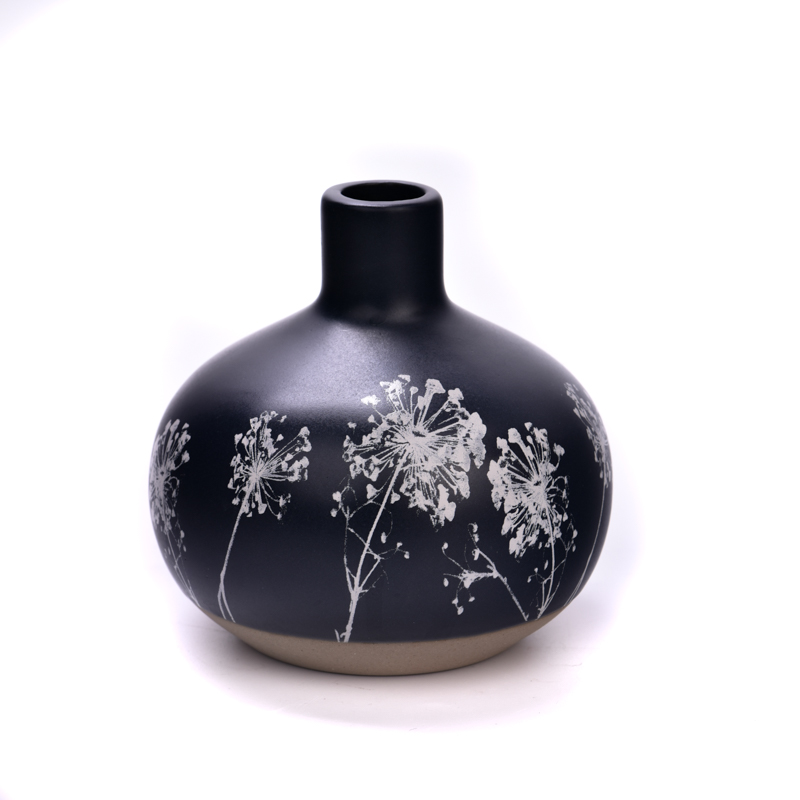 Engros luksus mat sort med hvid dandeline på 360 ml keramikflaske til boligindretning