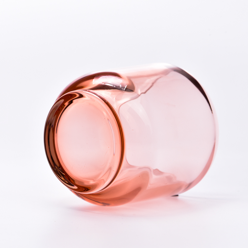 Popular tarro de vela de cristal rosa transparente con decoración para el hogar al por mayor