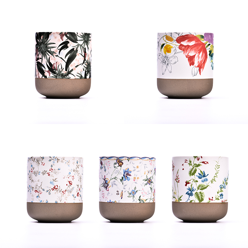 Hot sale customized 3oz ceramic candle holder with  colorful printing on for wholesale