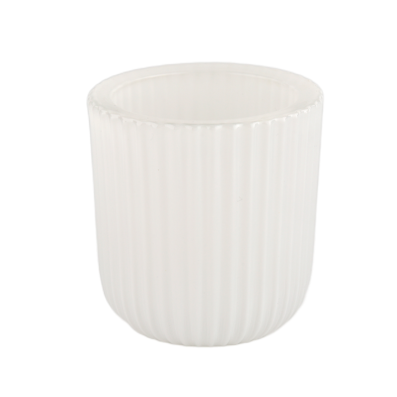 Hot selling striped white glass candle jars for home decor