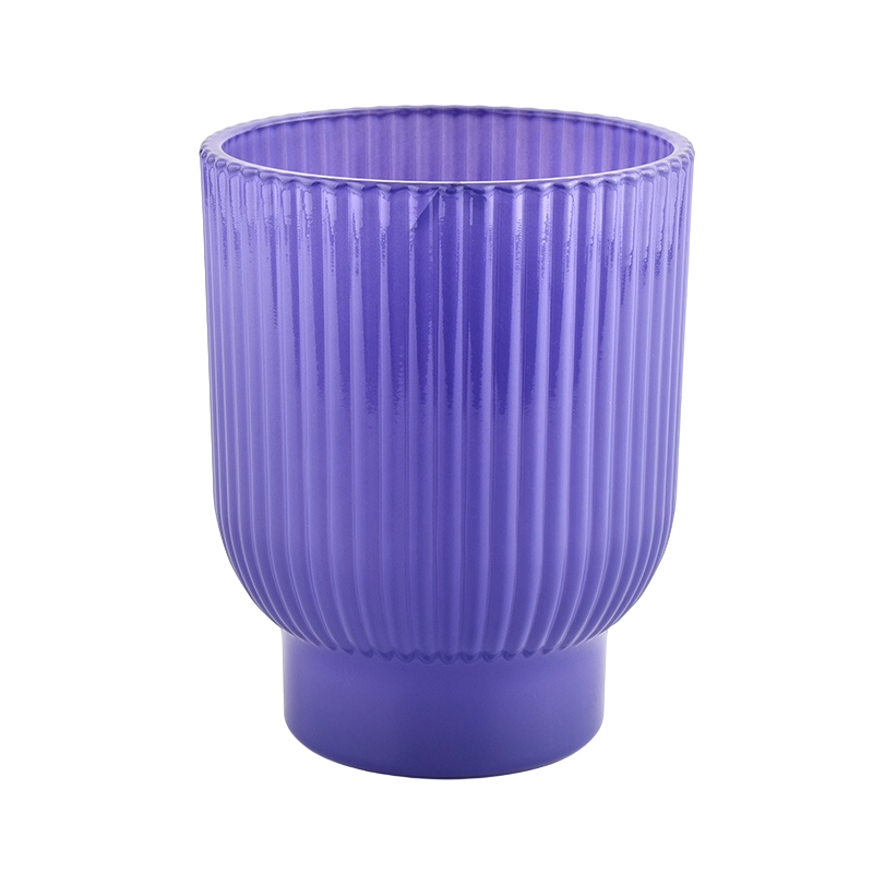 Wholesale purple modern striped decorated glass candle jars