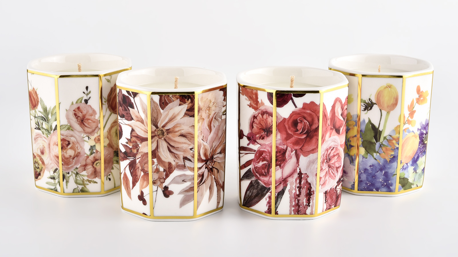 批发独特的六边形豪华空陶瓷蜡烛罐，用于家居装饰