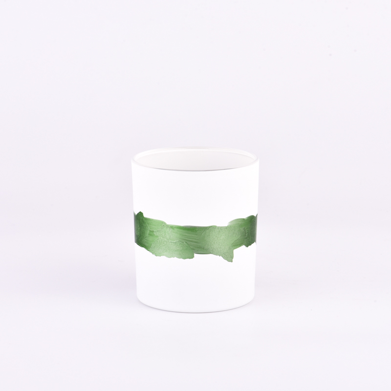 Tarro de vela de vidrio blanco de 8 oz para decoración del hogar con cinturón de pintura a mano