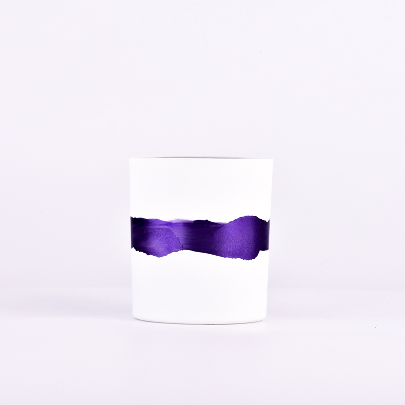 Tarro de vela de vidrio blanco de 8 oz para decoración del hogar con anillo morado