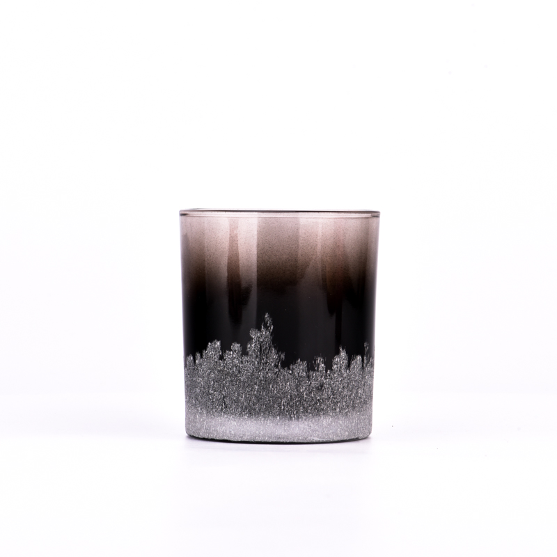 szklany słoik na świece w kolorze brązowym ombre z grawerowanym efektem szronu