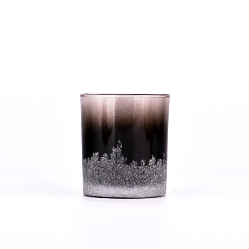 ombre brown color glass candle jar with engraved frosted effect