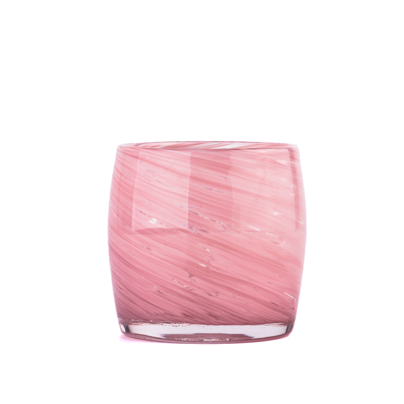 Lege handgemaakte kleurrijke glazen vat Grote cilinder Pinnk glazen kaarspotten