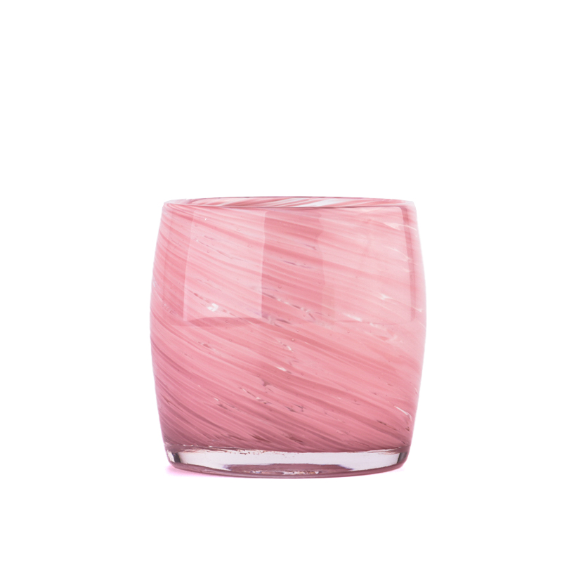 Empty Handmade Colorful glass vessel Large Cylinder Pinnk Glass Candle Jars