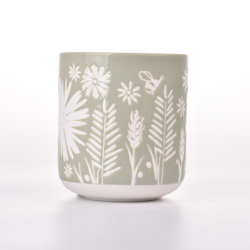 newly design ceramic candle jars with flower pattern