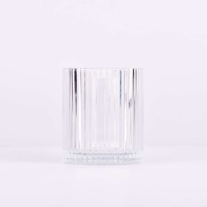 High quality vertical line& customized logo on the 400ml glass candle holder for supplier