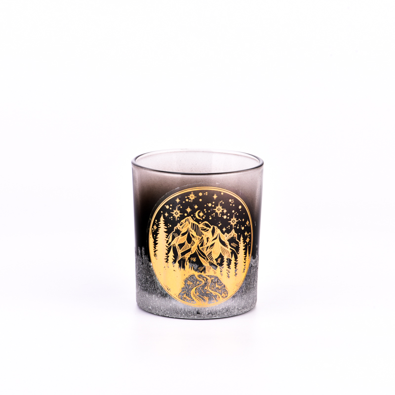 Supplier gradient amber color na may gold customized pattern sa 8oz glass candle holder para sa home deco