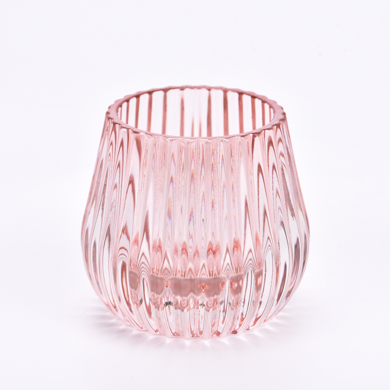 Hot sale transparent pink na kulay sa vertical line 150ml glass candle holder na angkop sa mga kamay para sa pakyawan