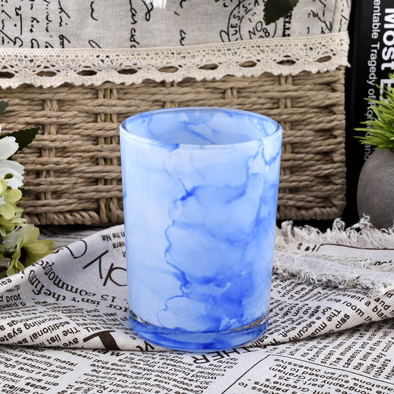 Modern handmade blue cloud decorative glass candle jars are suitable for home decor