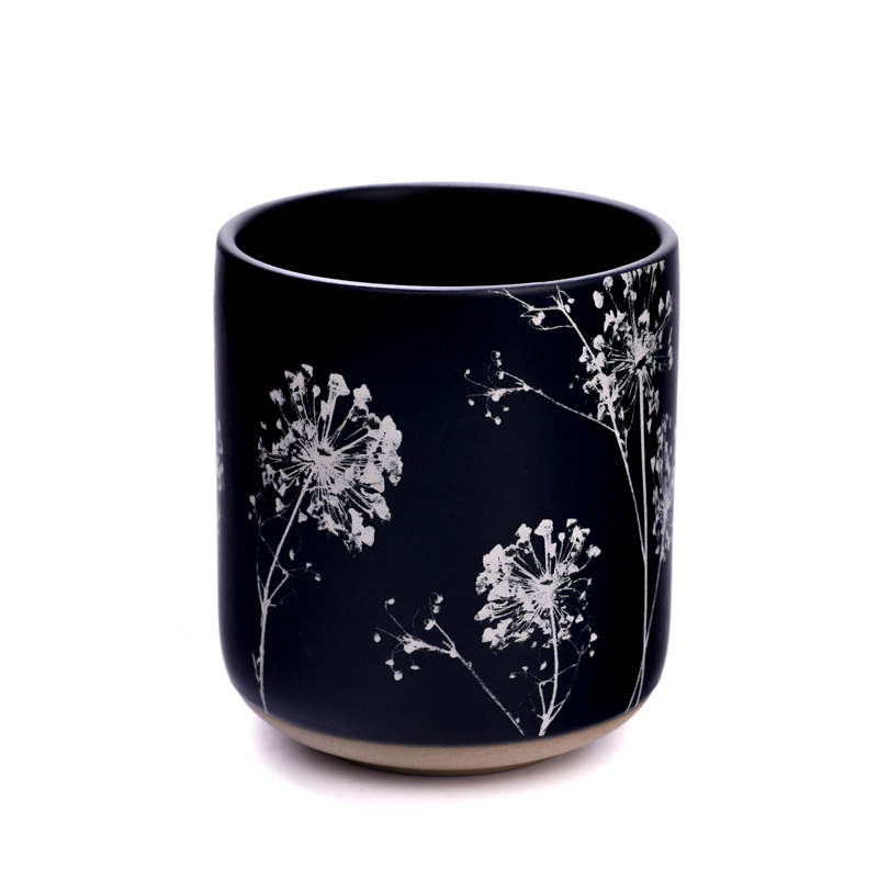 black ceramic candle jars and candle holders with decal printing