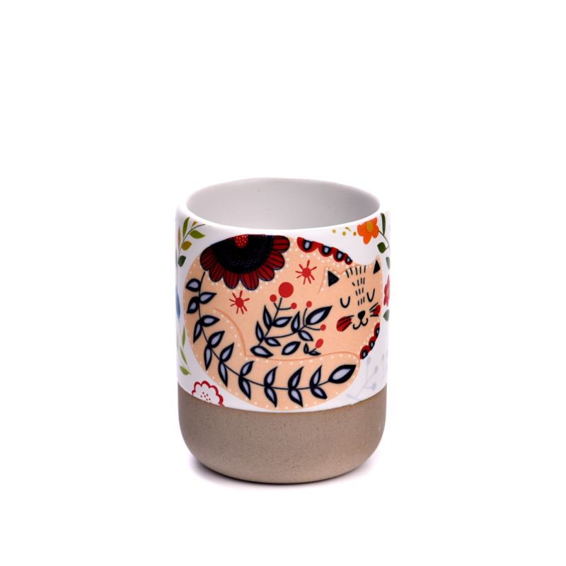 Glasurfarbene Kerzengläser aus Keramik mit Aufkleberdruck