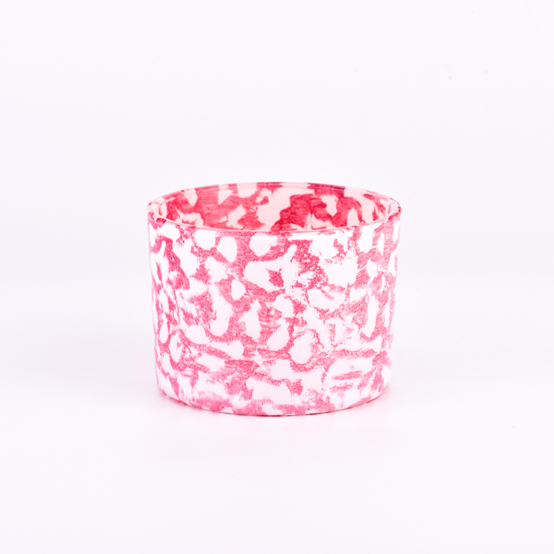 Newly 510ml wide mouth pink color rockiness effect on glass candle holder in bulk