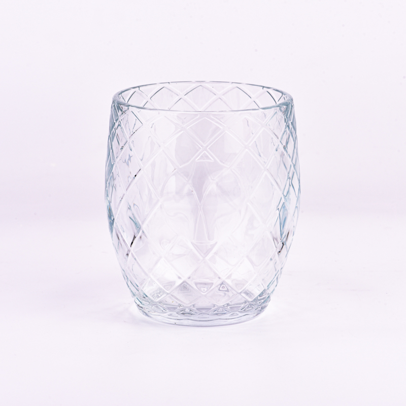 Newly customized skew square pattern on the 720ml glass candle holder for wholesale