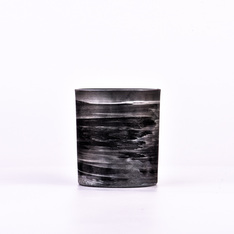 Luxusná ručne maľovaná matná čierna galvanicky pokovovaná strieborná sklenená dóza na sviečky