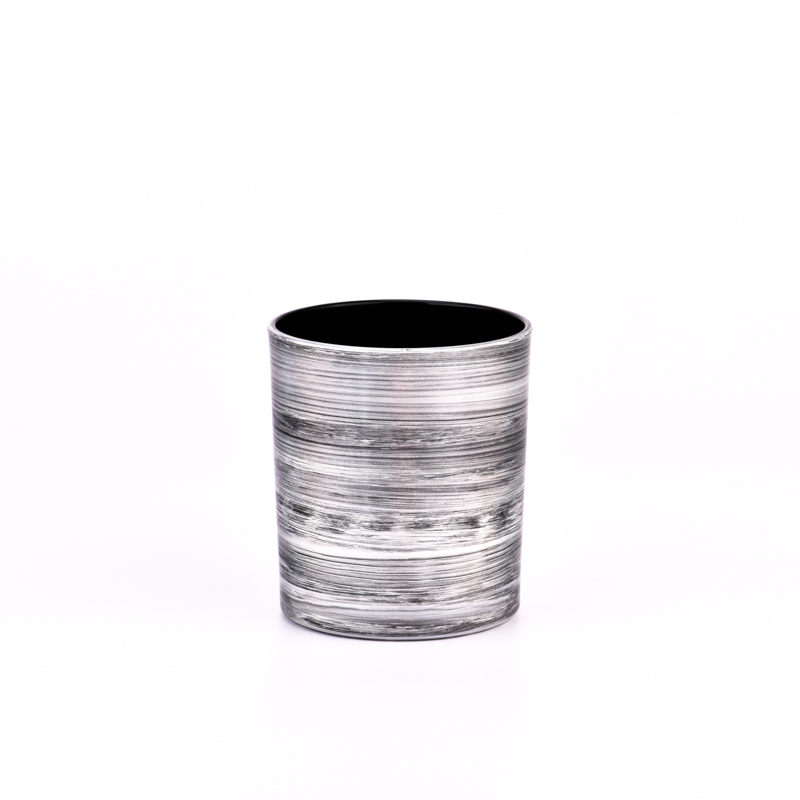 Cylinder 10oz hand painting silver glass candle jars