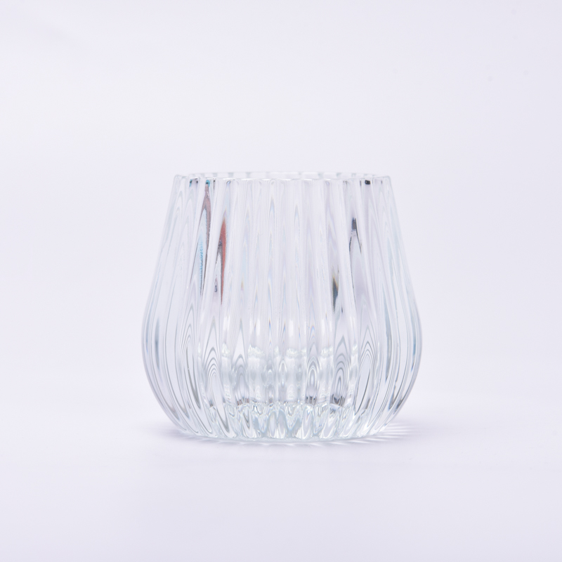 jarra de vela de vidro transparente com decoração de design de listras