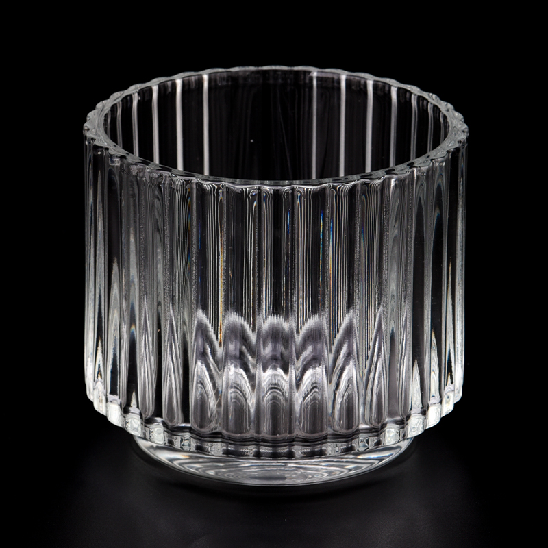 ribbed embossed pattern glass candle jar with round bottom