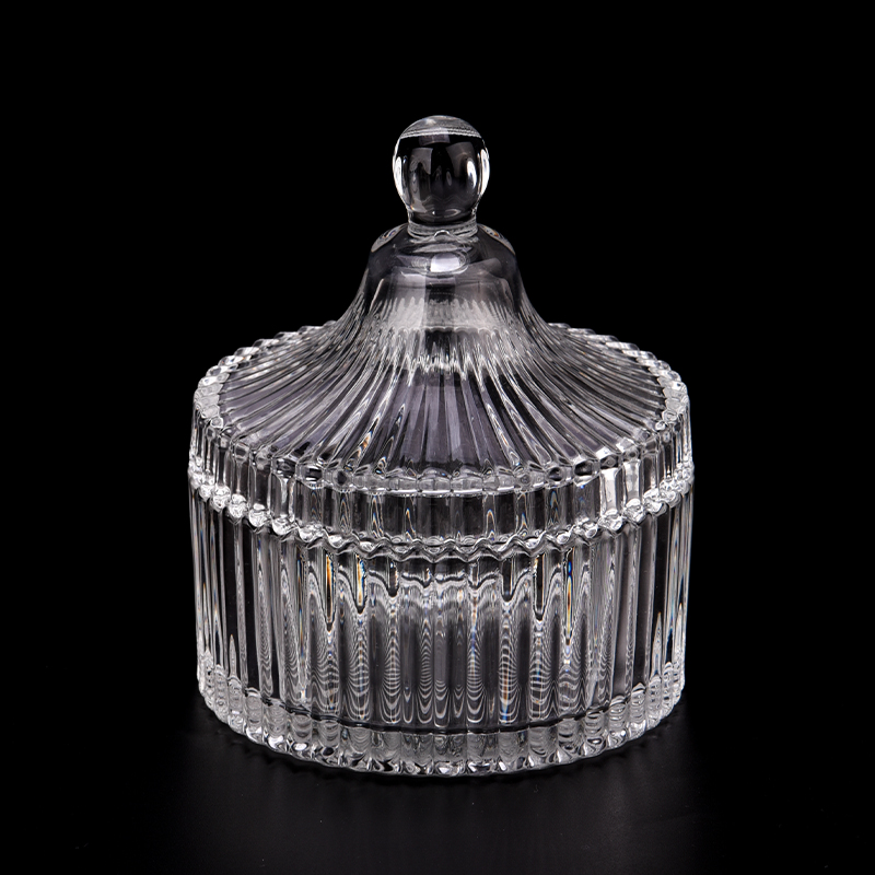 Luxury customized vertical line glass candle jar with lids wholesale