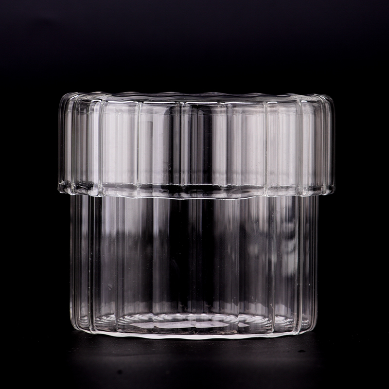 Pot de bougie en verre à ligne verticale de 14,5 oz, vente en gros, avec couvercle pour la maison