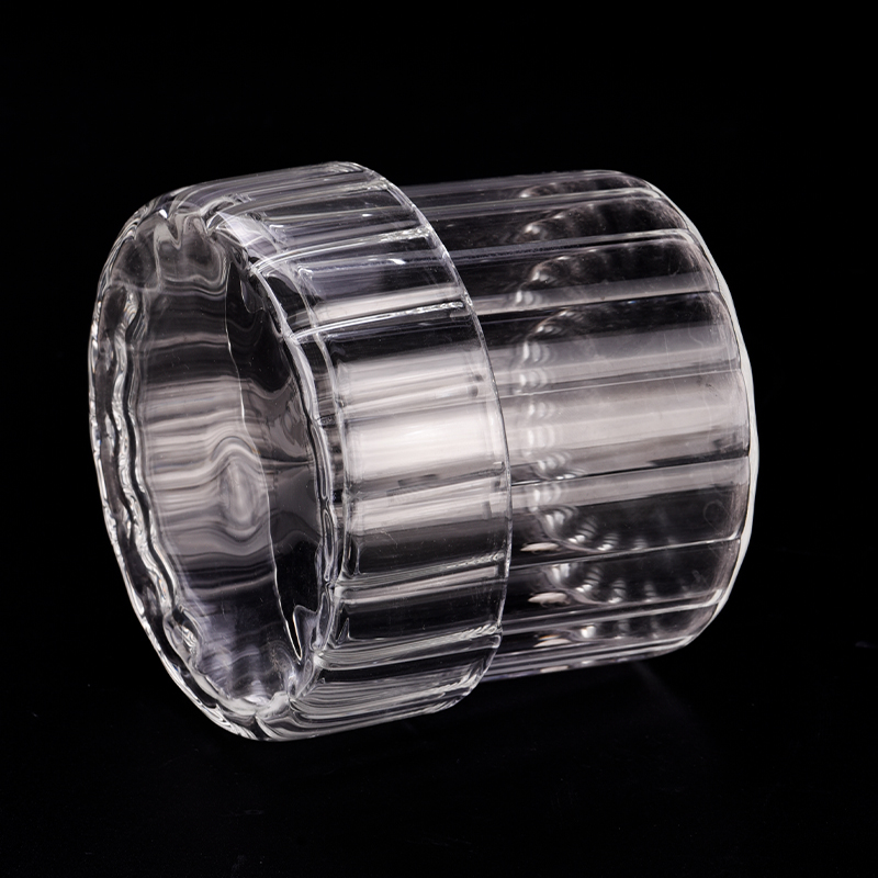 14.5oz vertical line glass candle jar with lid wholesale 