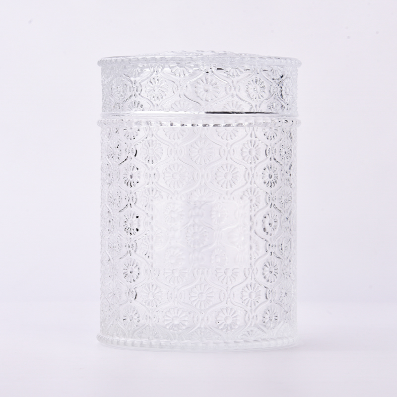 20oz large embossed glass container with glass lid