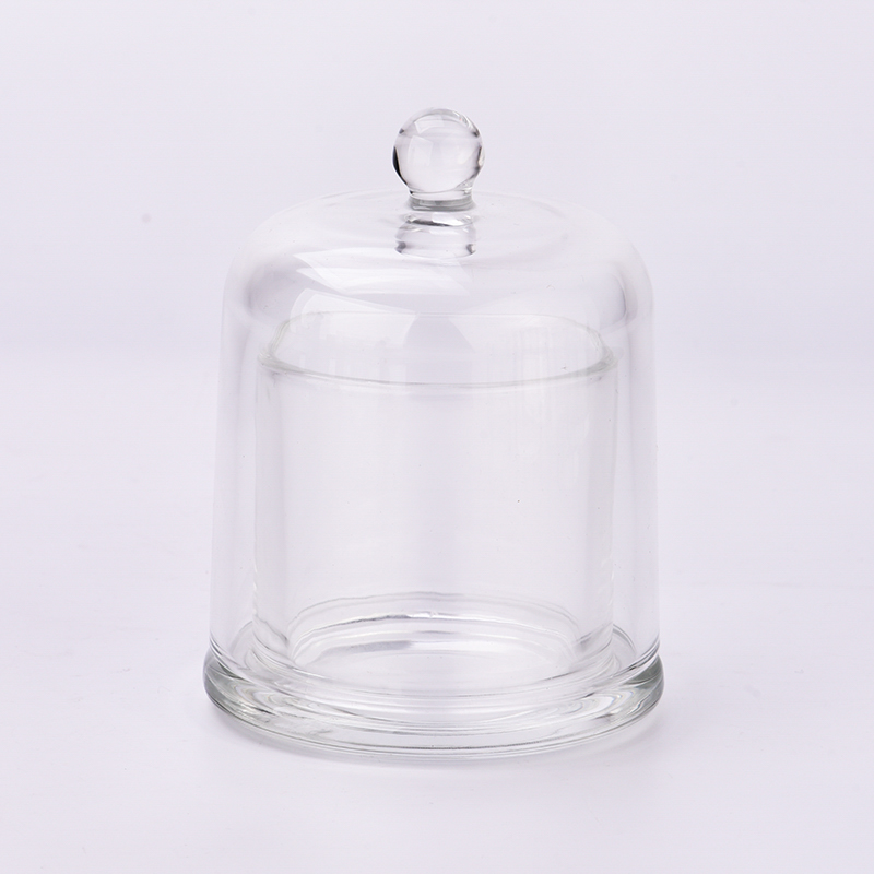 Newly design 150ml glass candle holder with glass cover & handle by machine for wholesale