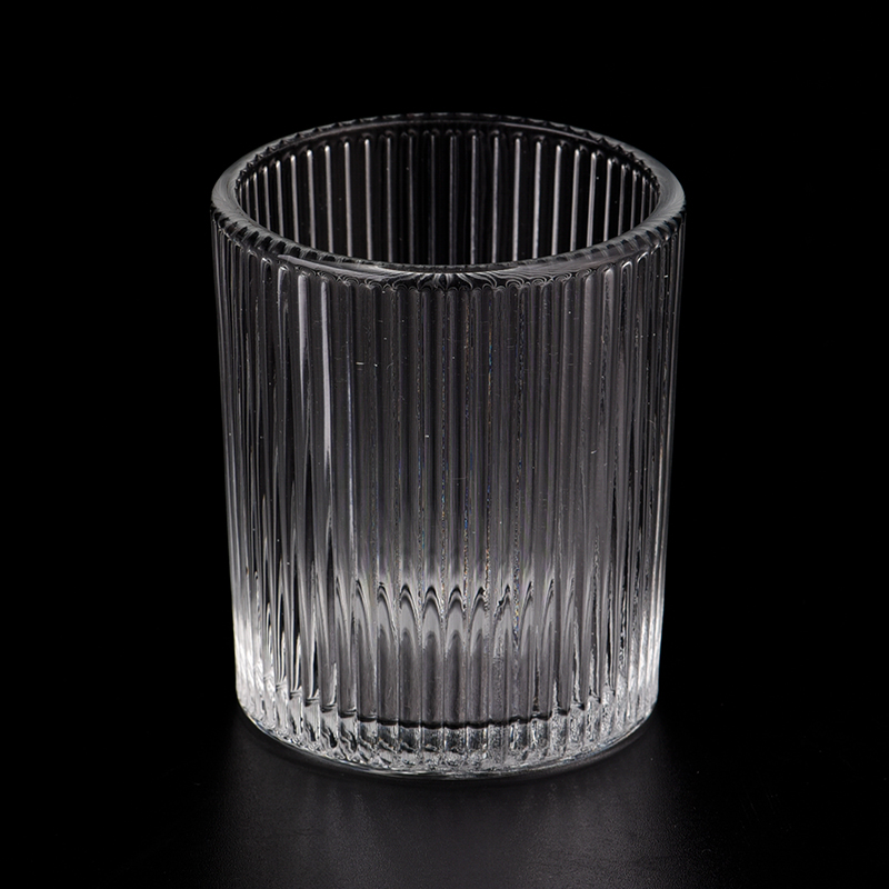 Wholesale empty glass candle holder vertical stripe clear glass jars home decor