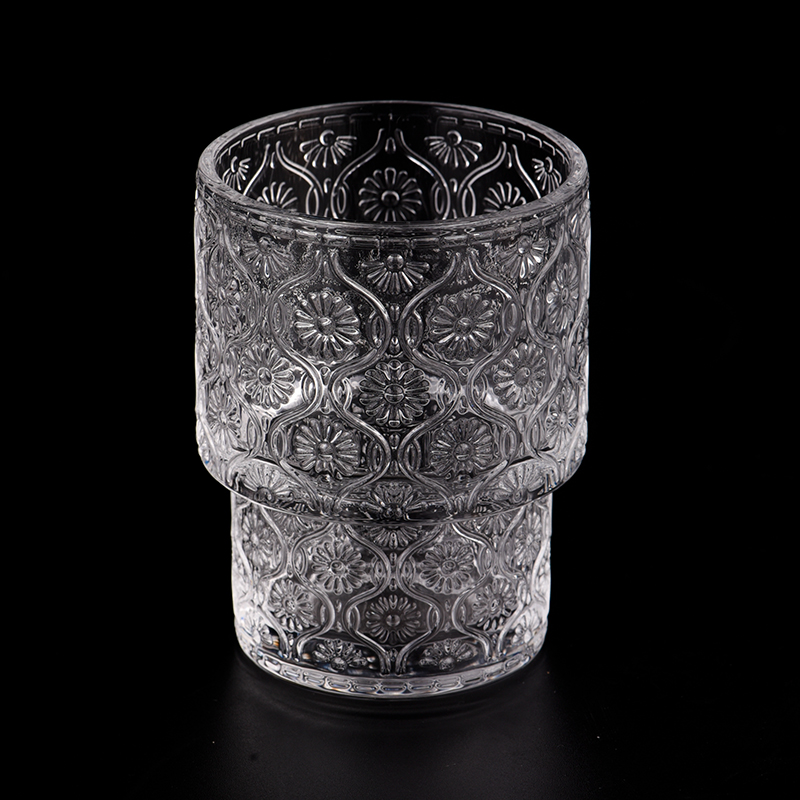 Engros 190ml stearinlysglass med hevet mønster, trinnglass