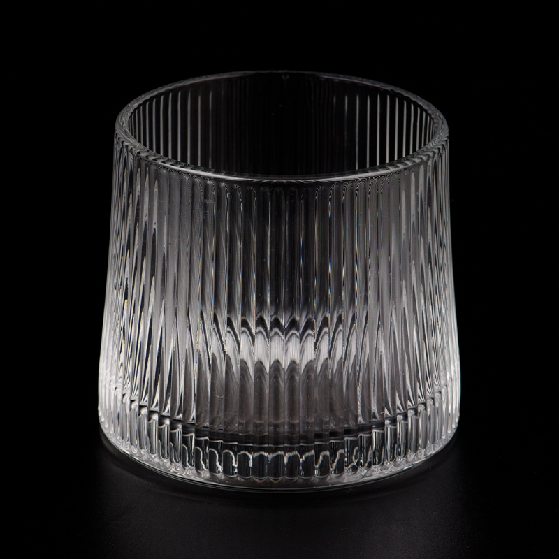 Venda imperdível de suporte de vela de vidro vazio de 6 onças com listra vertical em potes de vidro transparente