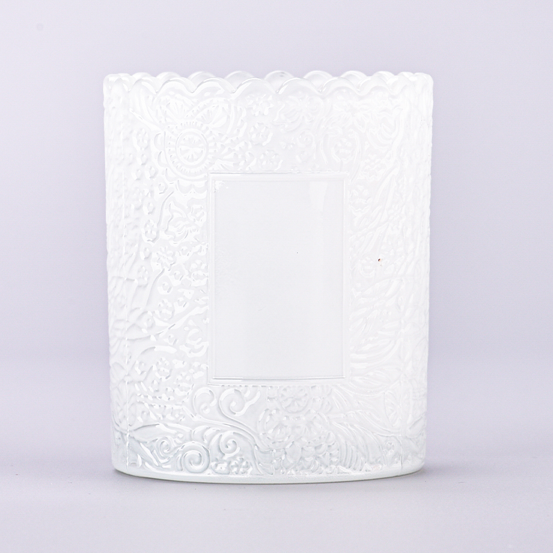 Hot sale shiny transparent white color with customized pattern on the 250ml glass candle holder  in bulk