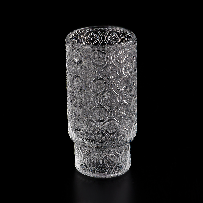 Pakyawan embossed pattern glass candle jar step glass jar