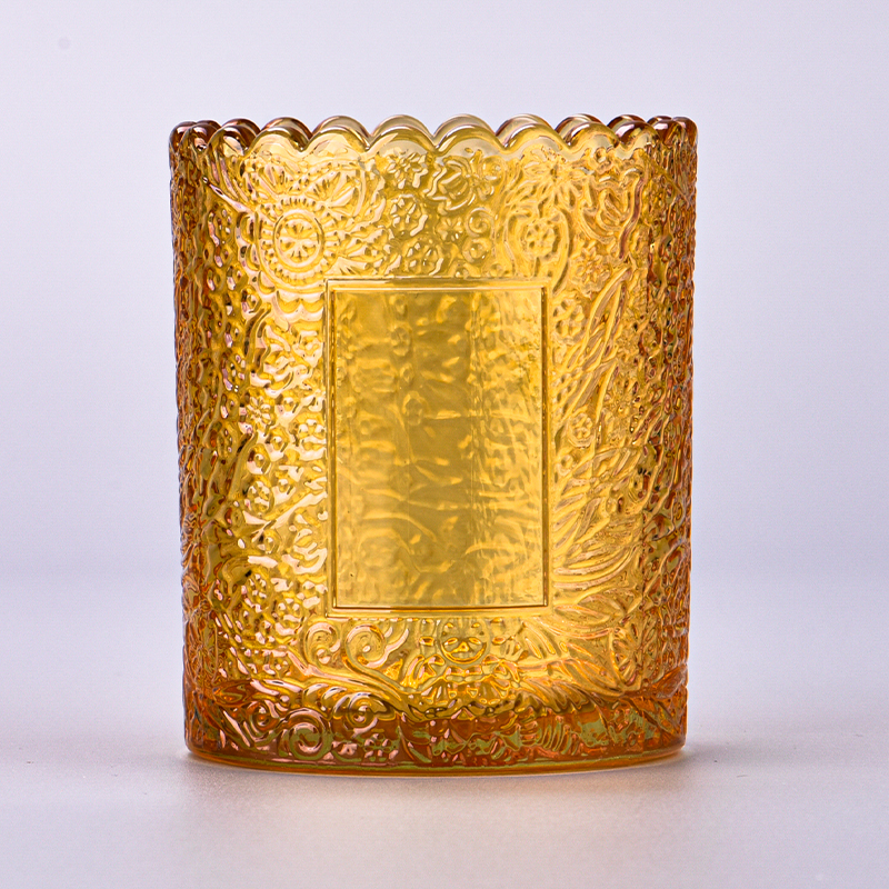 สีทองยอดนิยมพร้อมลวดลายที่กำหนดเองบนเชิงเทียนแก้วขนาด 250 มล. สำหรับตกแต่งบ้าน