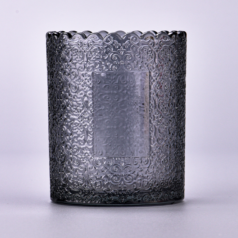 Luxury smoke color with customized pattern on the 250ml glass candle holder  in bulk