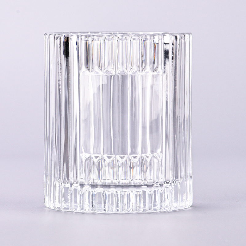 Bagong deco 8oz vertical line glass jar na may customized na logo space para sa pakyawan
