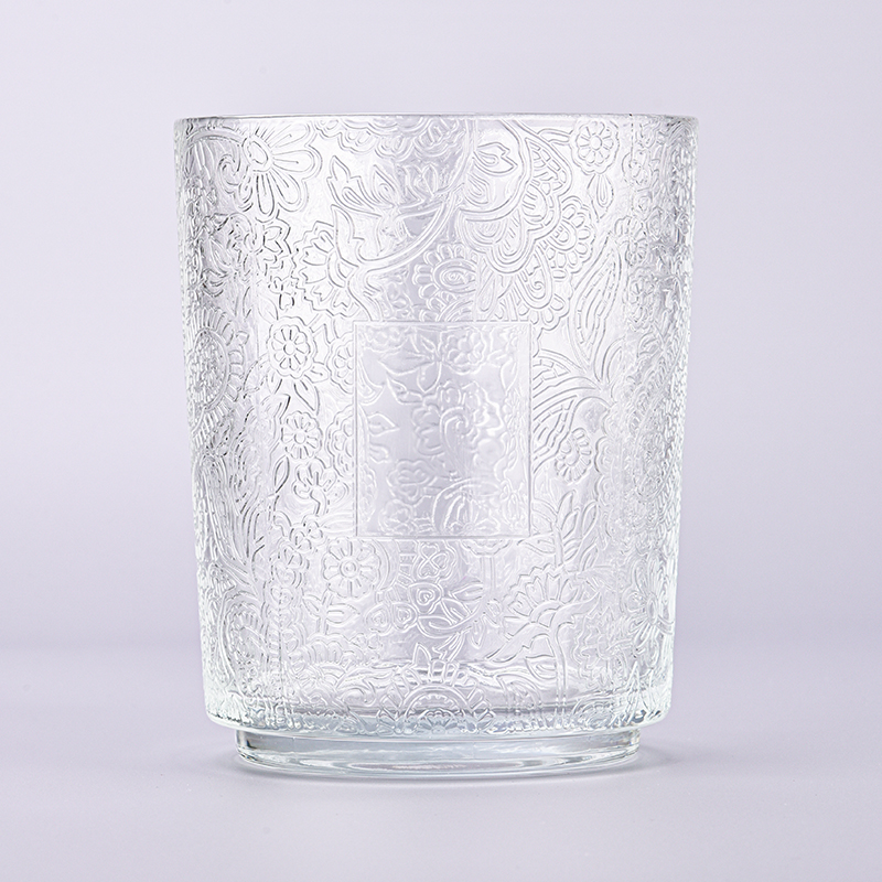 Newly design huge jar with customized logo space on luxury pattern glass candle holder for wholesale